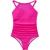 imageSUUKSESS Women Tummy Control One Piece Swimsuit Sexy Mesh High Neck Bathing Suit58 Hot Pink