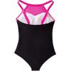 imageSUUKSESS Women Tummy Control One Piece Swimsuit Sexy Mesh High Neck Bathing Suit58 Hot Pink Black