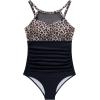 imageSUUKSESS Women Tummy Control One Piece Swimsuit Sexy Mesh High Neck Bathing Suit58 Leopard