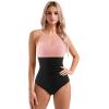 imageSUUKSESS Women Tummy Control One Piece Swimsuit Sexy Mesh High Neck Bathing Suit58 Pink Black