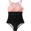 imageSUUKSESS Women Tummy Control One Piece Swimsuit Sexy Mesh High Neck Bathing Suit58 Pink Black
