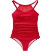 imageSUUKSESS Women Tummy Control One Piece Swimsuit Sexy Mesh High Neck Bathing Suit58 Red