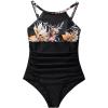 imageSUUKSESS Women Tummy Control One Piece Swimsuit Sexy Mesh High Neck Bathing Suit58 Retro Floral Black