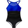 imageSUUKSESS Women Tummy Control One Piece Swimsuit Sexy Mesh High Neck Bathing Suit58 Royal Blue Black