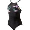 imageSUUKSESS Women Tummy Control One Piece Swimsuit Sexy Mesh High Neck Bathing Suit58 Tropical Floral Black