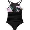 imageSUUKSESS Women Tummy Control One Piece Swimsuit Sexy Mesh High Neck Bathing Suit58 Tropical Floral Black