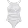 imageSUUKSESS Women Tummy Control One Piece Swimsuit Sexy Mesh High Neck Bathing Suit58 White