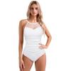 imageSUUKSESS Women Tummy Control One Piece Swimsuit Sexy Mesh High Neck Bathing Suit58 White