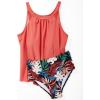 imageSUUKSESS Women Tummy Control Tankini Bathing Suit Ruffle High Waisted Swimsuit60 Coral Pink Leaf