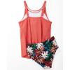 imageSUUKSESS Women Tummy Control Tankini Bathing Suit Ruffle High Waisted Swimsuit60 Coral Pink Leaf