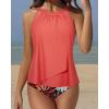 imageSUUKSESS Women Tummy Control Tankini Bathing Suit Ruffle High Waisted Swimsuit60 Coral Pink Leaf