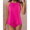 imageSUUKSESS Women Tummy Control Tankini Bathing Suit Ruffle High Waisted Swimsuit60 Hot Pink