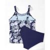 imageSUUKSESS Women Tummy Control Tankini Bathing Suit Ruffle High Waisted Swimsuit60 Navy Blue Floral