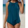 imageSUUKSESS Women Tummy Control Tankini Bathing Suit Ruffle High Waisted Swimsuit60 Peacock Blue