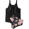 imageSUUKSESS Women Tummy Control Tankini Bathing Suit Ruffle High Waisted Swimsuit60 Retro Floral Black