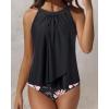 imageSUUKSESS Women Tummy Control Tankini Bathing Suit Ruffle High Waisted Swimsuit60 Retro Floral Black