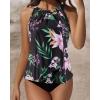 imageSUUKSESS Women Tummy Control Tankini Bathing Suit Ruffle High Waisted Swimsuit60 Tropical Floral Black