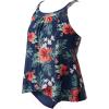 imageSUUKSESS Women Tummy Control Tankini Bathing Suit Ruffle High Waisted Swimsuit60 Tropical Floral Navy Blue