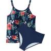imageSUUKSESS Women Tummy Control Tankini Bathing Suit Ruffle High Waisted Swimsuit60 Tropical Floral Navy Blue