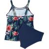 imageSUUKSESS Women Tummy Control Tankini Bathing Suit Ruffle High Waisted Swimsuit60 Tropical Floral Navy Blue