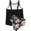 imageSUUKSESS Women Tummy Control Tankini Bathing Suit Ruffle High Waisted Swimsuit60 Vintage Black Floral