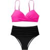 imageSUUKSESS Women Twist High Waisted Bikini Sexy Push Up Two Piece Swimsuits1 Black Pink