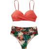 imageSUUKSESS Women Twist High Waisted Bikini Sexy Push Up Two Piece Swimsuits1 Coral Pink Leaf