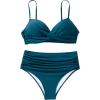 imageSUUKSESS Women Twist High Waisted Bikini Sexy Push Up Two Piece Swimsuits1 Peacock Blue