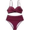 imageSUUKSESS Women Twist High Waisted Bikini Sexy Push Up Two Piece Swimsuits1 Wine Red