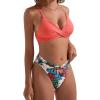 imageSUUKSESS Women Twist High Waisted Two Piece Bikini Sets V Cut Push Up Swimsuits83 Coral Pink Leaf
