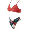 imageSUUKSESS Women Twist High Waisted Two Piece Bikini Sets V Cut Push Up Swimsuits83 Coral Pink Leaf