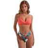 imageSUUKSESS Women Twist High Waisted Two Piece Bikini Sets V Cut Push Up Swimsuits83 Coral Pink Leaf
