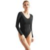 imageSUUKSESS Women V Neck Double Lined Bodysuit Sexy Long Sleeve Thong Bodysuit Shirts01 Black