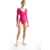 imageSUUKSESS Women V Neck Double Lined Bodysuit Sexy Long Sleeve Thong Bodysuit Shirts01 Hot Pink