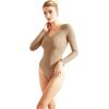 imageSUUKSESS Women V Neck Double Lined Bodysuit Sexy Long Sleeve Thong Bodysuit Shirts01 Khaki
