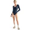 imageSUUKSESS Women V Neck Double Lined Bodysuit Sexy Long Sleeve Thong Bodysuit Shirts01 Navy