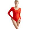 imageSUUKSESS Women V Neck Double Lined Bodysuit Sexy Long Sleeve Thong Bodysuit Shirts01 Red