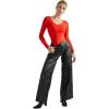 imageSUUKSESS Women V Neck Double Lined Bodysuit Sexy Long Sleeve Thong Bodysuit Shirts01 Red