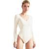 imageSUUKSESS Women V Neck Double Lined Bodysuit Sexy Long Sleeve Thong Bodysuit Shirts01 White