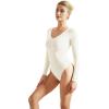imageSUUKSESS Women V Neck Double Lined Bodysuit Sexy Long Sleeve Thong Bodysuit Shirts01 White