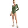 imageSUUKSESS Women V Neck Double Lined Bodysuit Sexy Long Sleeve Thong Bodysuit Shirts02 Army Green