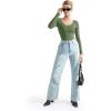 imageSUUKSESS Women V Neck Double Lined Bodysuit Sexy Long Sleeve Thong Bodysuit Shirts02 Army Green