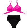 imageSUUKSESS Women Wrap Bikini Set Push Up High Waisted 2 Piece Swimsuits87 Black Pink
