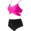 imageSUUKSESS Women Wrap Bikini Set Push Up High Waisted 2 Piece Swimsuits87 Black Pink
