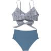 imageSUUKSESS Women Wrap Bikini Set Push Up High Waisted 2 Piece Swimsuits87 Blue Striped