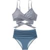 imageSUUKSESS Women Wrap Bikini Set Push Up High Waisted 2 Piece Swimsuits87 Blue Striped