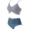 imageSUUKSESS Women Wrap Bikini Set Push Up High Waisted 2 Piece Swimsuits87 Blue Striped