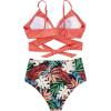 imageSUUKSESS Women Wrap Bikini Set Push Up High Waisted 2 Piece Swimsuits87 Coral Pink Leaf
