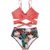 imageSUUKSESS Women Wrap Bikini Set Push Up High Waisted 2 Piece Swimsuits87 Coral Pink Leaf