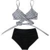 imageSUUKSESS Women Wrap Bikini Set Push Up High Waisted 2 Piece Swimsuits87 Gingham